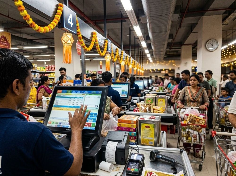 Cashier operating checkout