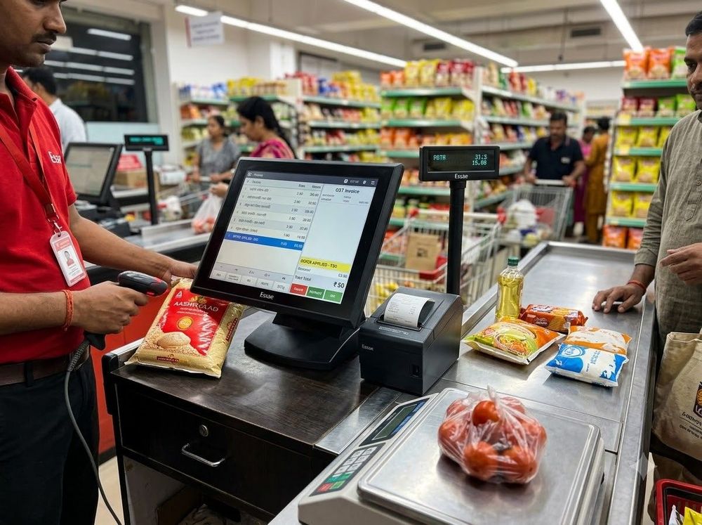 Cashier scanning groceries